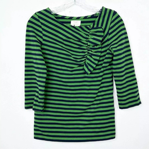 KATE SPADE Cameo Green and Navy Blue Striped Front Crinkle Shirt Top Size XS - Picture 2 of 3